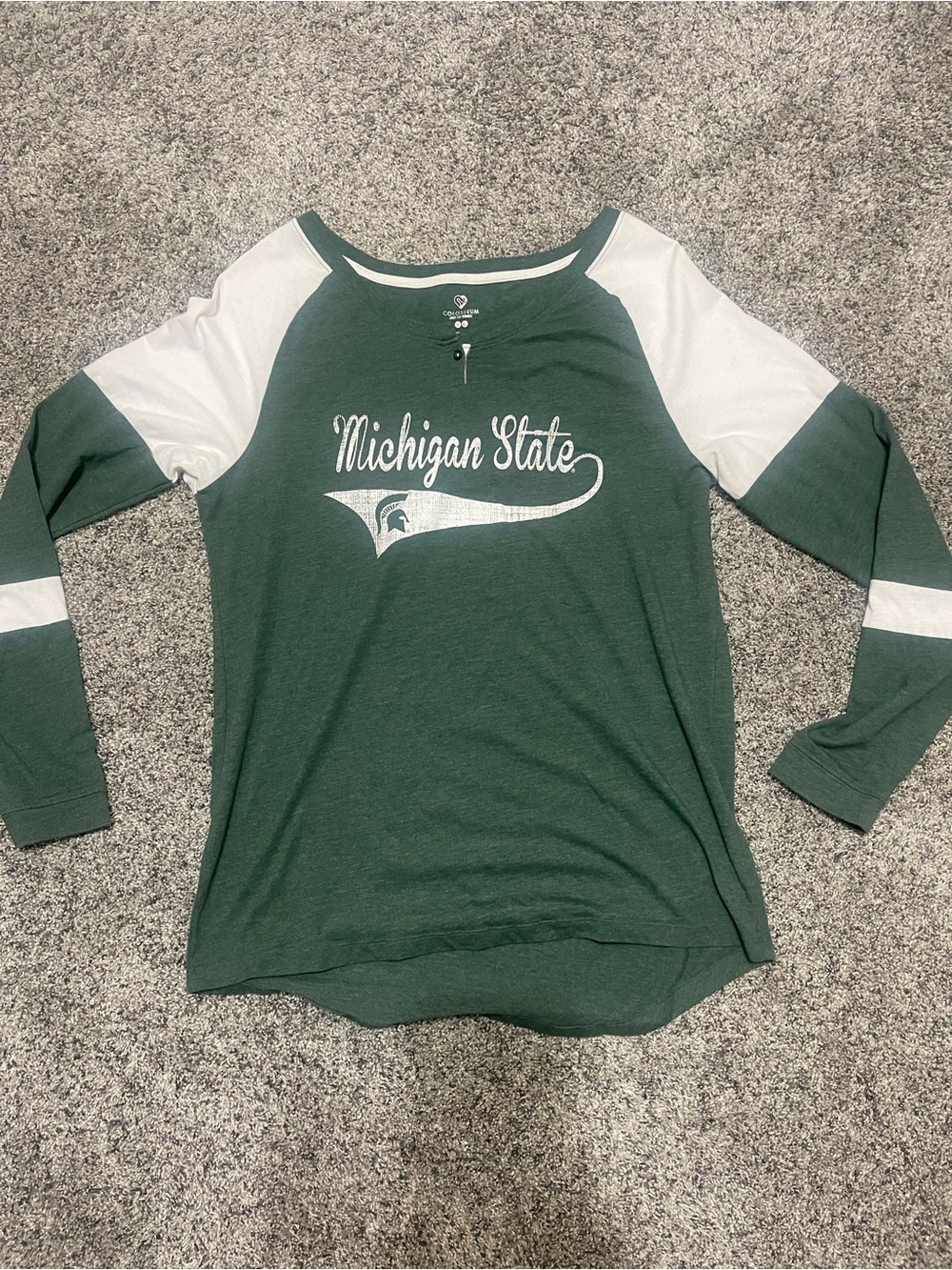 Colosseum Michigan State Green and White Raglan Long Sleeve Tee